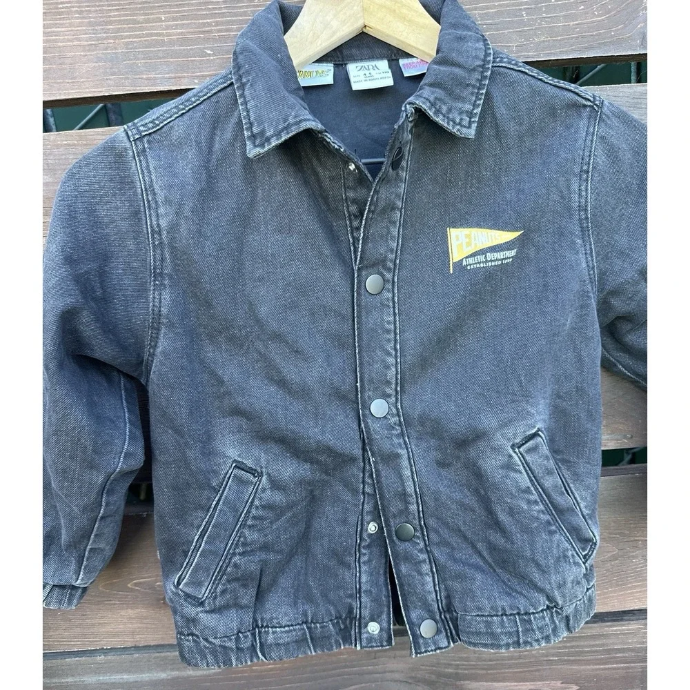 Zara Kids Peanuts Woodstock Denim Snap Jacket Size 4/5